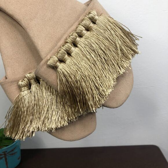 Halston Heritage Tan 'Fran' Fringe Slide Sandals Women's Size 7M - Picture 2 of 5